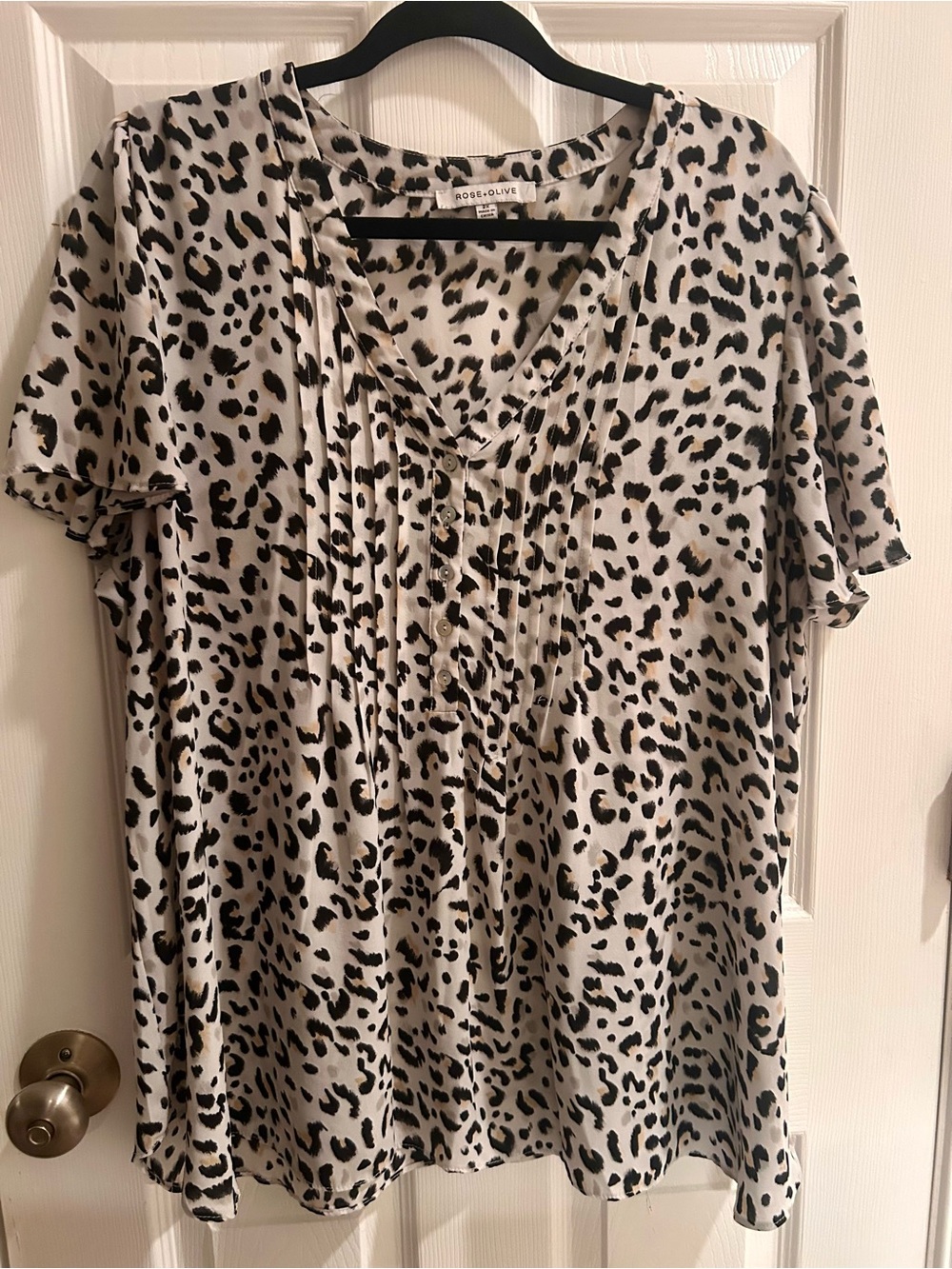 Rose & Olive Cream and Black Leopard Print V-Neck Button Front Top
